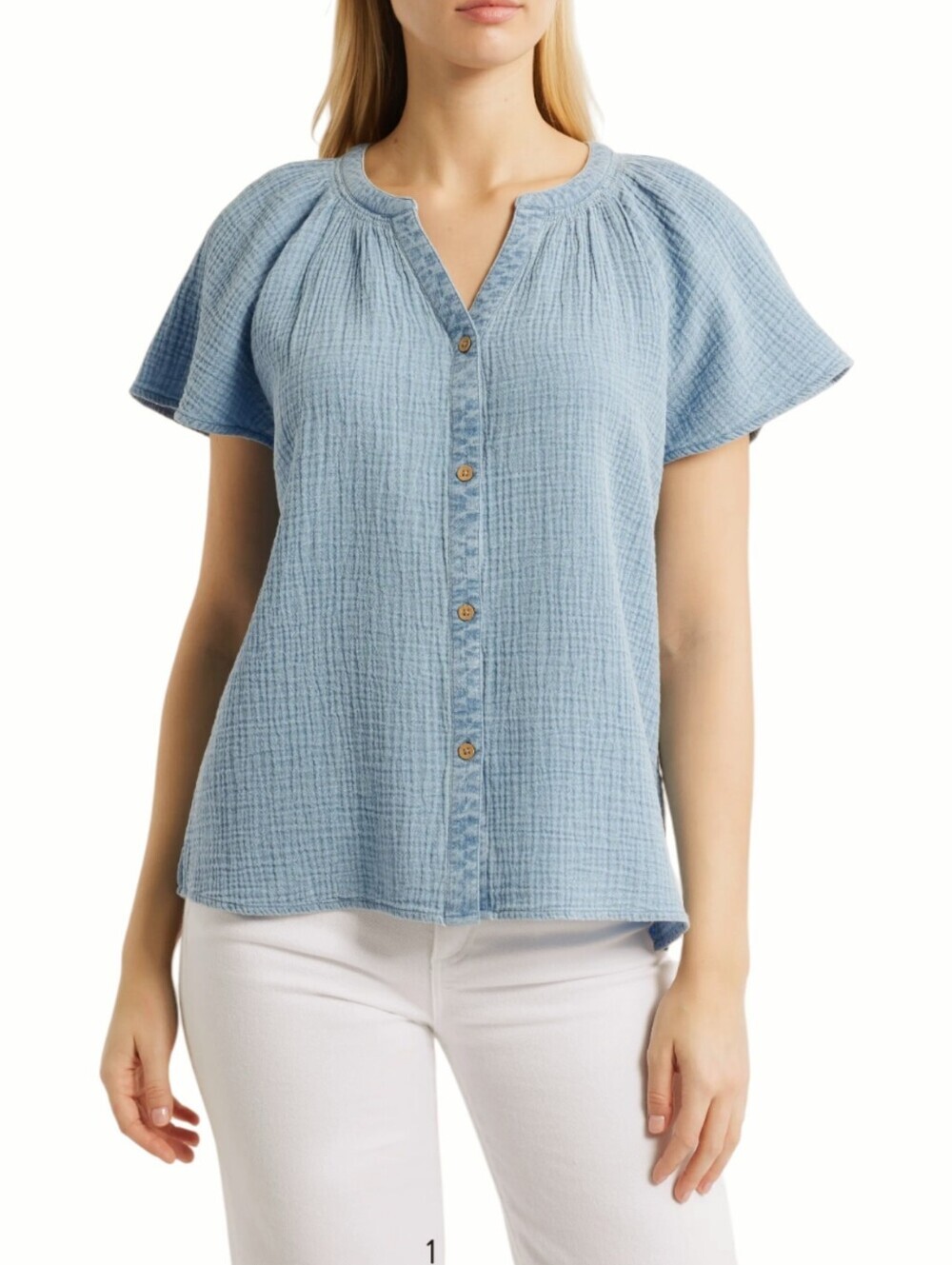 Beach Lunch Lounge Lark Cotton Gauze Button-Up Shirt Blue Lightweight Coastal S